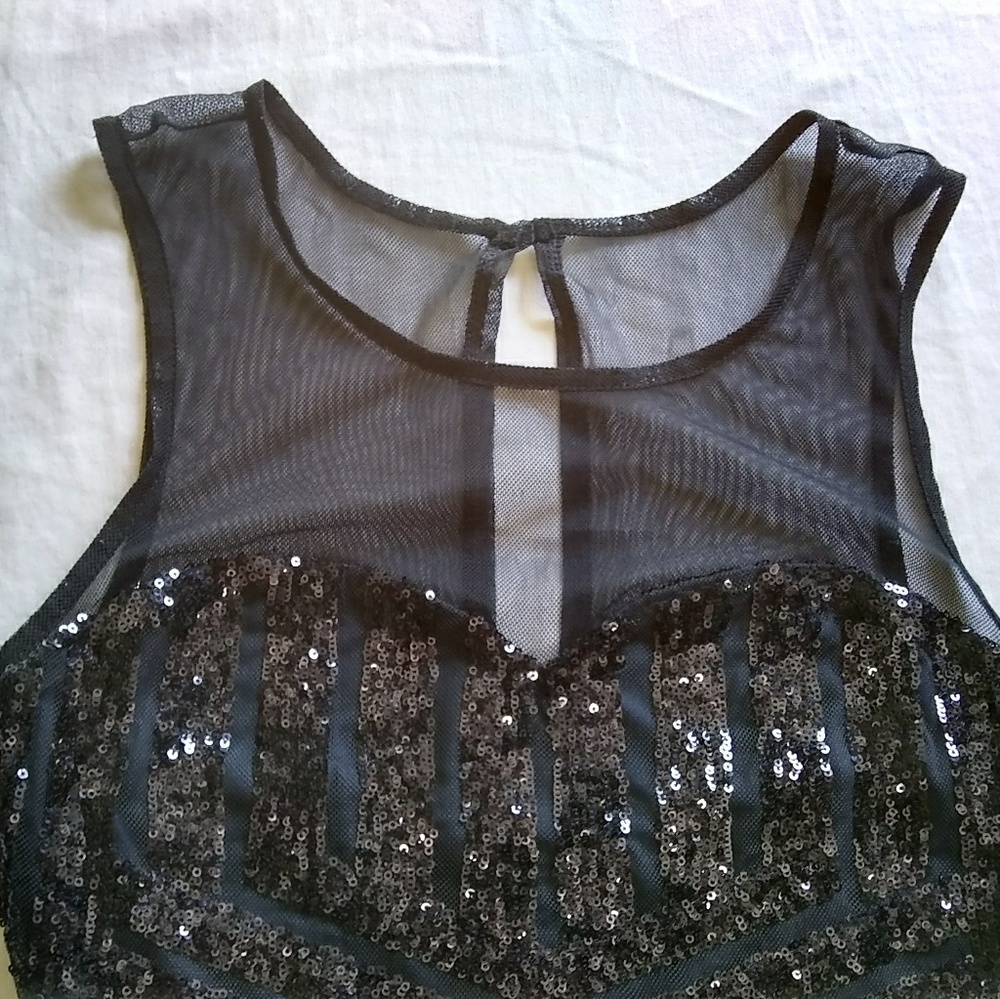 Sparkle mini dress w/ black beading.